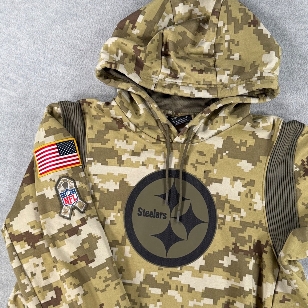 Nike Pittsburgh Steelers Hoodie Mens M Green Digital Camo Salute to Service READ